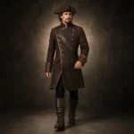 Mens Brown Pirate Jacket, Historical Captain Coat, Buccaneer Cosplay Outfit, Medieval Renaissance Costume