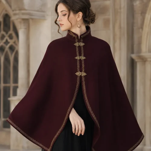 Women's Burgundy Medieval Cape Jacket