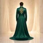 Men Emerald Green Gothic Wedding Suit, Victorian Embroidered Tailcoat, Gold Baroque Groom Tuxedo, Satin Formal Wear