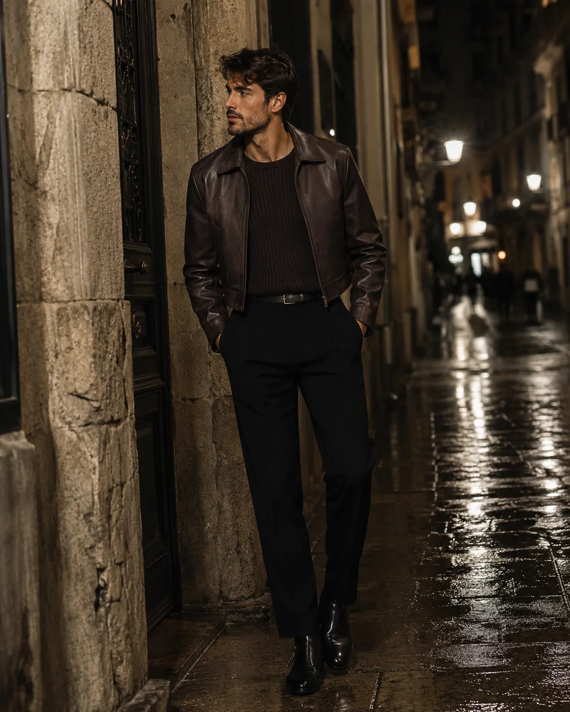 Mens Brown Cropped Leather Jacket