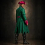 Men's Green Pirate Captain Coat, Pink Trim Buccaneer Jacket, Medieval Costume Outfit, Renaissance LARP Coat