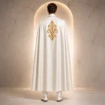 Mens Luxury Wedding Suit, Ivory Tuxedo With Cape, Gold Embroidered Groom Suit