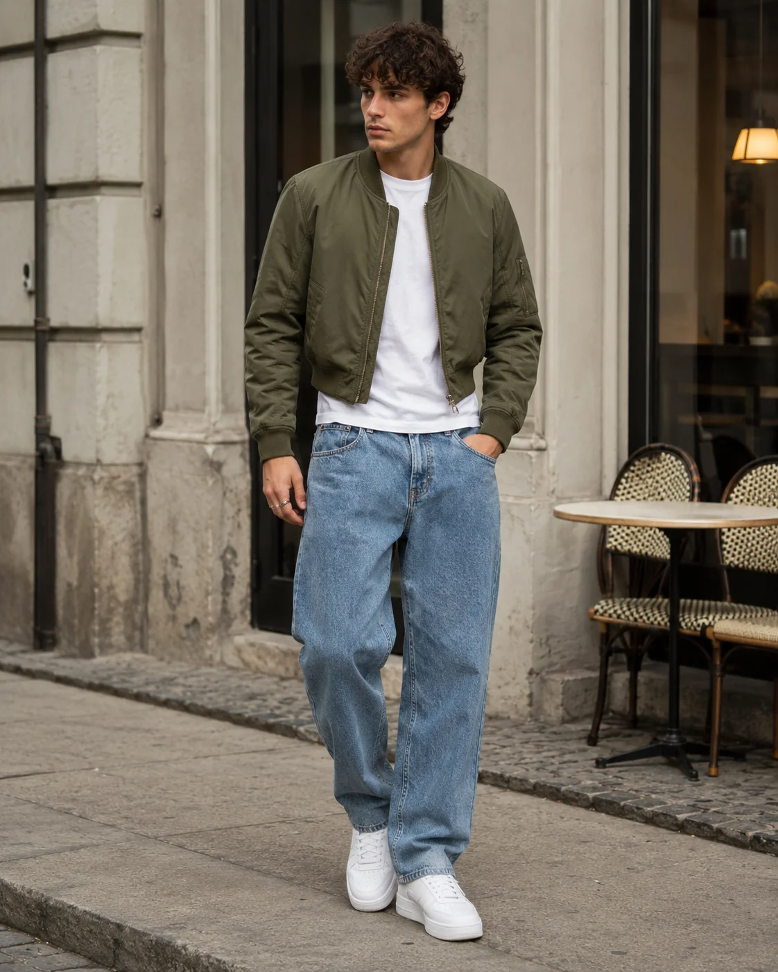 Mens Olive Cropped Bomber Jacket