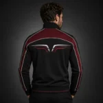 Men’s Racing Track Jacket, Black Red Embroidered Zip Up, Y2K Motorsport Jacket, Retro Streetwear Sportswear