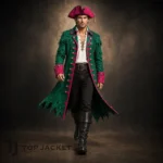 Men'sGreen Pirate Costume Coat, Pink Trim Captain Jacket, Buccaneer Cosplay Outfit, Renaissance Festival CoatMen'sGreen Pirate Costume Coat, Pink Trim Captain Jacket, Buccaneer Cosplay Outfit, Renaissance Festival Coat