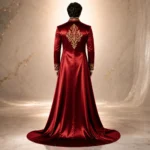 Red Gothic Vampire Groom Suit Men Satin Tailcoat Wedding Tuxedo Victorian Aristocrat Outfit
