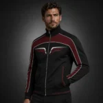Y2K Racing Jacket for Men, Black Red Motorsport Track Jacket, Embroidered Streetwear Bomber, Full Zip Sports Coat