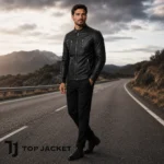 Black Leather Moto Jacket Men, Cafe Racer Biker Jacket, Mens Motorcycle Riding Jacket, Slim Fit Coat