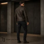 Distressed Brown Leather Jacket Men, Vintage Biker Jacket, Asymmetrical Zip Motorcycle Coat