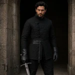 Medieval Black Knight Outfit, Quilted Gambeson Armor, Men’s LARP Costume, Fantasy Warrior Renaissance Faire Clothing