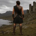 Medieval Scottish Highlander Costume, Mens Tartan Kilt Outfit, Warrior Leather Armor Cosplay