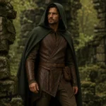 Men Forest Ranger Costume, Medieval Hooded Cloak, Brown Leather Tunic, Archer Outfit