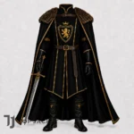 Men Medieval Lord Costume, Black Knight Tunic, Fur Shoulder Cape Renaissance Faire Outfit
