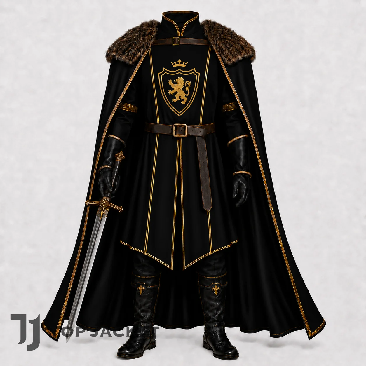 Men Medieval Lord Costume, Black Knight Tunic, Fur Shoulder Cape Renaissance Faire Outfit Men Medieval Lord Costume, Black Knight Tunic, Fur Shoulder Cape Renaissance Faire Outfit
