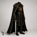 Men Medieval Prince Costume, Black Fur Mantle Cape, Renaissance Festival Knight Outfit