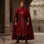 Men Medieval Warrior Outfit, Red Crusader Cape Costume, Fantasy Knight LARP Clothing