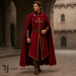 Men Red Templar Costume, Medieval Knight Cape, Gothic Warrior LARP Cosplay OutfitMen Red Templar Costume, Medieval Knight Cape, Gothic Warrior LARP Cosplay Outfit