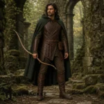 Men Renaissance Ranger Costume, Green Hooded Cape, Leather Warrior LARP Outfit