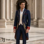 Men Royal Navy Tailcoat, Gold Star Embroidery Coat, Formal Parade Costume Jacket