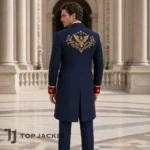 MenLuxury Military Wedding Coat, Navy Gold Tailcoat, Formal Patriotic Ceremony Outfit
