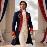 Men’s 4th of July Colonial Costume, Patriotic Navy Tailcoat, Red White Blue Parade Outfit