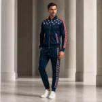 Men’s 4th of July Tracksuit, Navy Patriotic Jogger Set, USA Flag Jacket, Festival Activewear