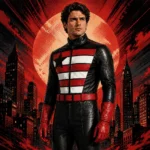 Men’s Black Leather Cosplay Suit, Patriotic Star Chest Costume, Red Gloves Boots