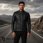 Mens Black Leather Jacket, Cafe Racer Motorcycle Jacket, Biker Jacket Men, Quilted Shoulder Moto Jacket