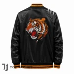 Mens Black Tiger Sukajan Jacket, Satin Bomber Jacket, Tiger Back Print Jacket, Casual Streetwear