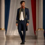 Men’s Ceremonial Military Suit, Navy Officer Coat and Pants, Gold Button Parade Costume