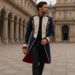Men’s Luxury Parade Jacket, Royal Blue Military Coat, Gold Embroidered Ceremony Outfit