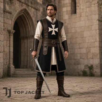 Mens Medieval Crusader Costume, Knight Templar Outfit, Renaissance Faire Cosplay Armor Suit