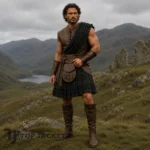 Mens Medieval Highlander Outfit, Scottish Warrior Costume, Tartan Kilt, Leather Armor Cosplay
