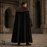 Mens Medieval King Costume, Black Royal Knight Outfit, Fur Cape Renaissance Faire LARP Cosplay
