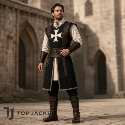 Mens Medieval Knight Costume, Crusader Warrior Outfit, Renaissance Festival Armor Suit