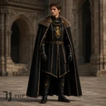 Mens Medieval Prince Costume, Black Fur Mantle Cape, Renaissance Festival Knight Outfit