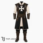 Mens Medieval Templar Costume, Crusader Knight Outfit, LARP Leather Armor Suit