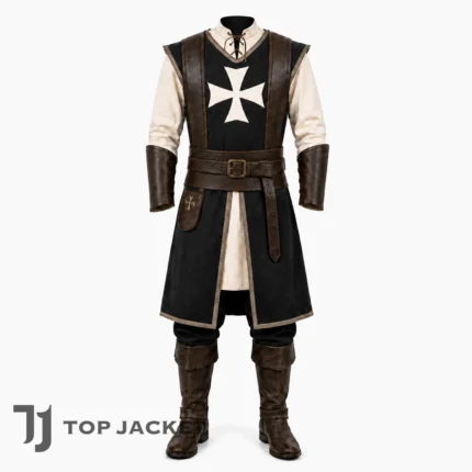 Mens Medieval Templar Costume, Crusader Knight Outfit, LARP Leather Armor Suit