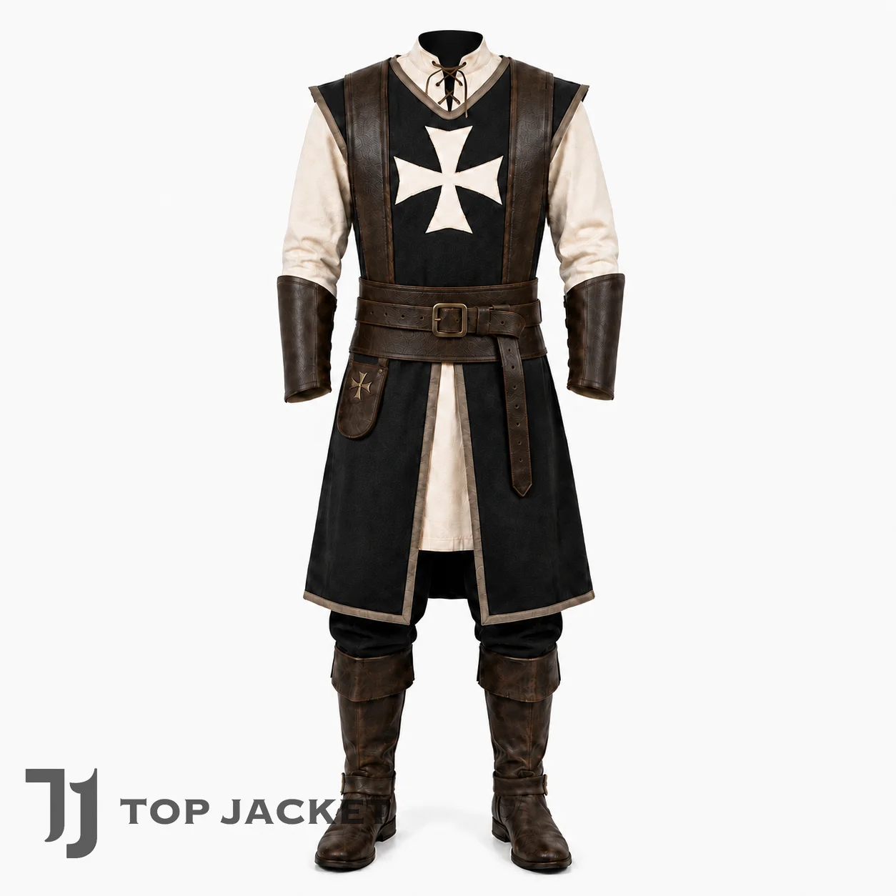 Mens Medieval Templar Costume, Crusader Knight Outfit, LARP Leather Armor Suit Mens Medieval Templar Costume, Crusader Knight Outfit, LARP Leather Armor Suit