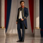 Men’s Navy Commander Tailcoat, Gold Embroidery Military Jacket, Formal Parade Outfit, Stage Costume