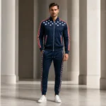 Men’s Navy USA Tracksuit, Patriotic Athletic Jacket and Joggers, Stars Stripes 4th of July Set