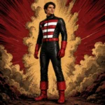 Men’s Patriotic Hero Costume, Black Leather Jumpsuit, Red Boots, Gloves, Cosplay Outfit