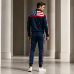 Men’s Patriotic Jogger Set, USA Flag Tracksuit, Navy Star Stripe Jacket Pants, Independence Day Outfit