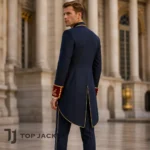 Men’s Patriotic Military Costume, Navy Tailcoat Suit, Red Gold Ceremony Officer Uniform