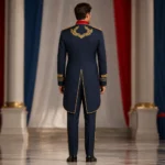 Men’s Patriotic Officer Uniform, Navy Gold Ceremonial Coat, Military Parade Suit, Formal Costume