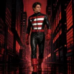 Men’s Patriotic Superhero Costume, Black Red White Leather Suit, Cosplay Jumpsuit