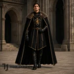 Mens Royal Knight Costume, Medieval Black Cape Outfit, Gothic King LARP Cosplay Armor Suit