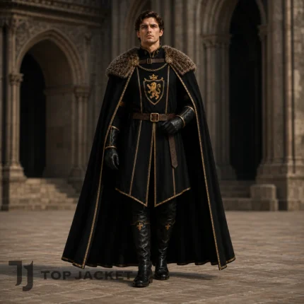 Mens Royal Knight Costume, Medieval Black Cape Outfit, Gothic King LARP Cosplay Armor Suit