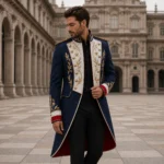 Men’s Royal Military Tailcoat, Navy Gold Embroidered Officer Jacket, Ceremonial Parade Coat