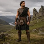 Mens Scottish Warrior Costume, Highlander Tartan Kilt Outfit, Medieval Fantasy Leather Armor